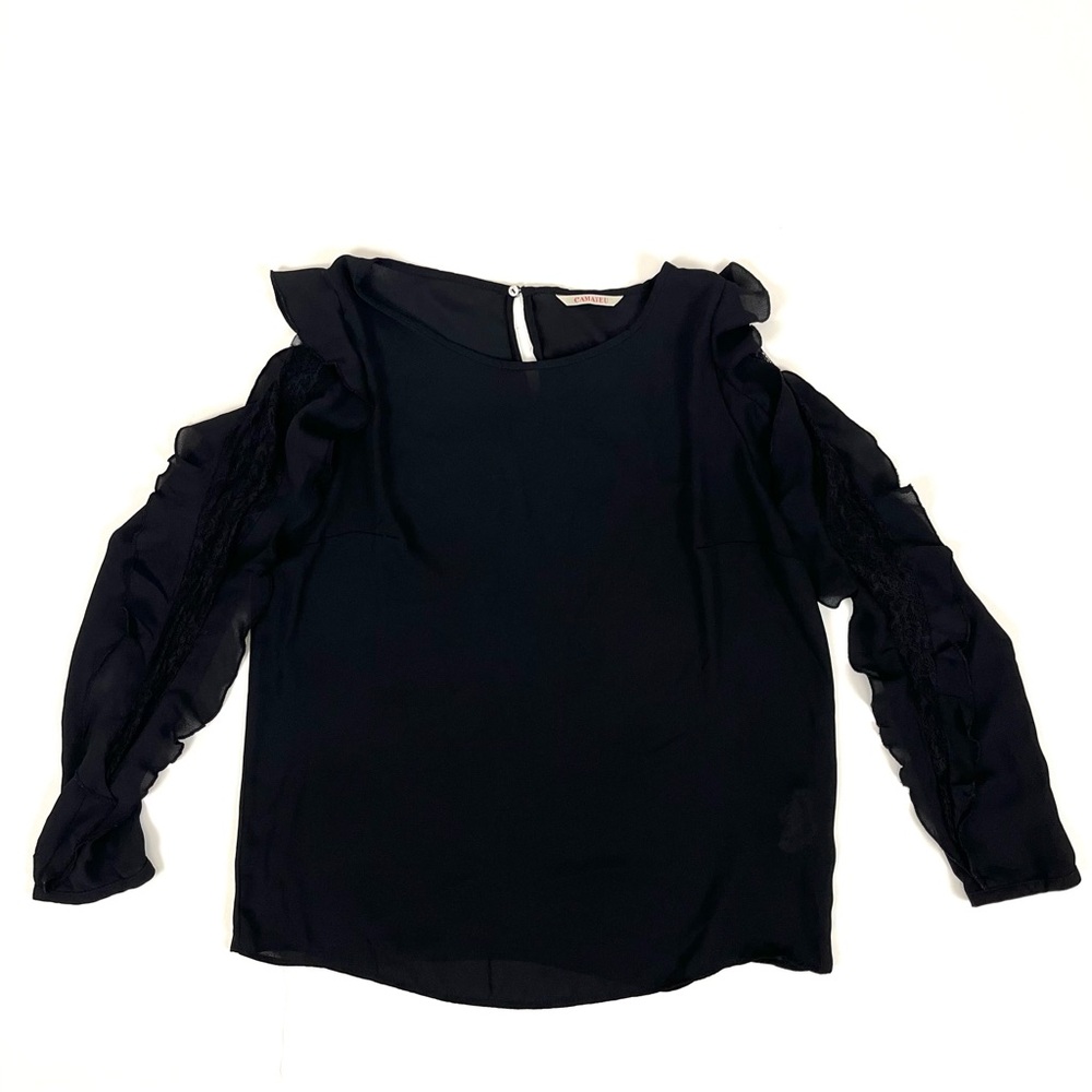 Flowy Black Top with Lace Detail Sleeves